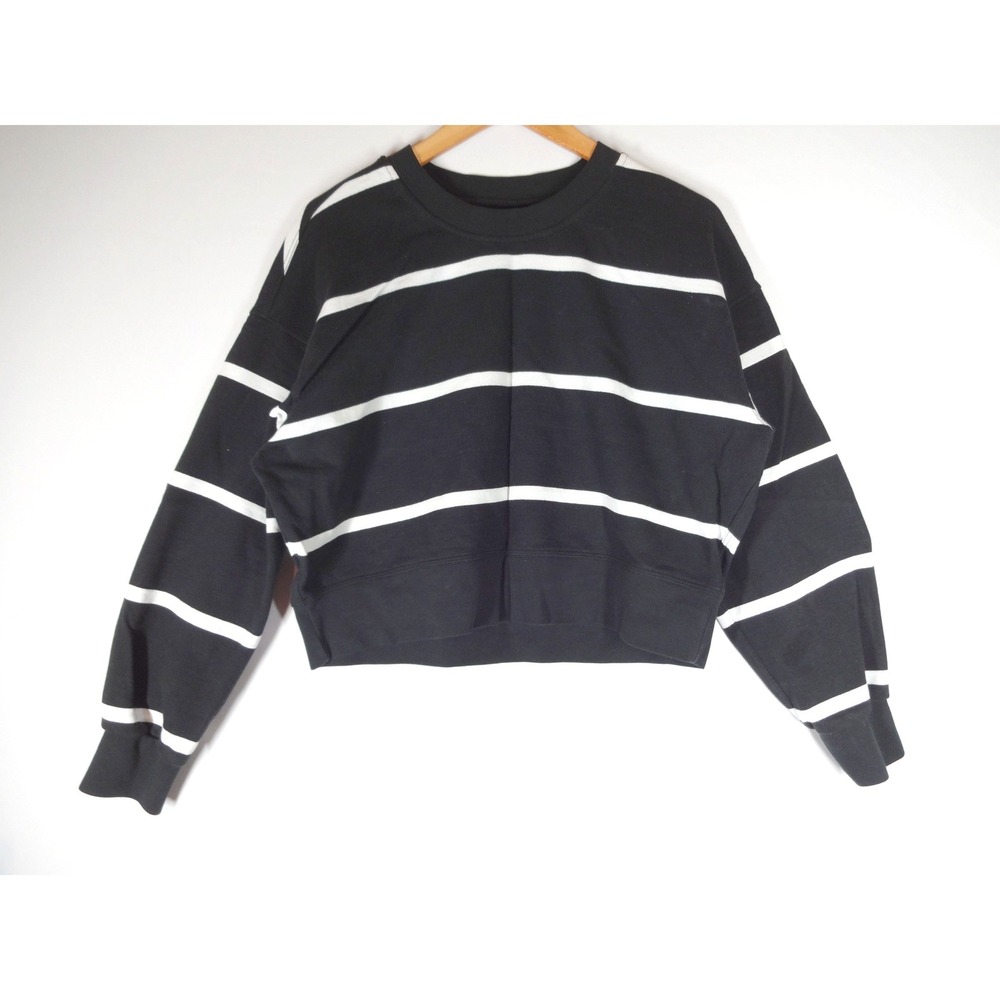 Lululemon Perfectly Oversized Cropped Crew Women L Black White Striped Pullover